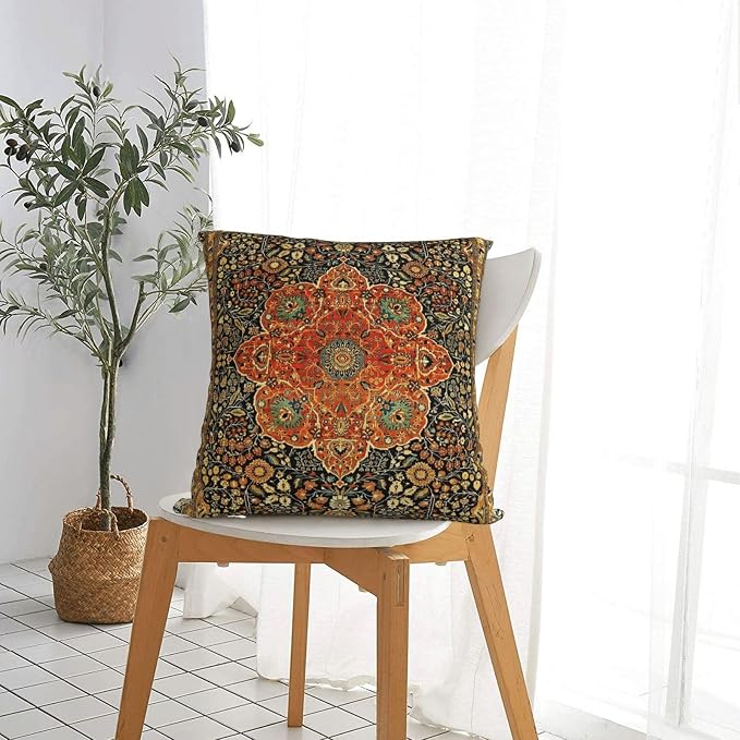 Antique Persian Mohtashem Kashan Rug Print Pillow Covers Decorative Square Throw Pillowcase 18x18 Inch Couch Cushion Cover for Home Decor Living Room Bedroom College Dorm Bed Car Sofa
