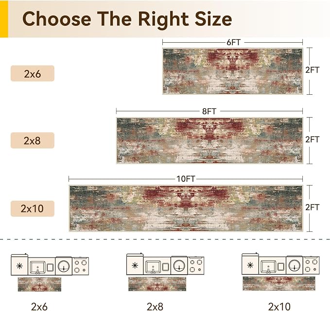 RELEANY Washable Runner 2'x10' Abstract Area Rug for Hallway Rustic Brown | carpet for kitchen, entryway, bathroom, living room, bedroom, printed pattern, non-slip, soft, stain-resistant, easy to clean