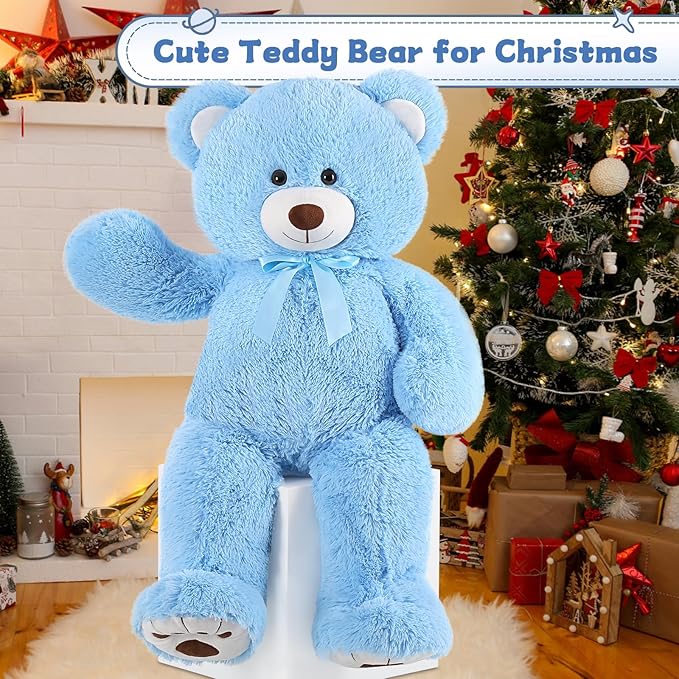 MorisMos Giant Blue Teddy Bear Plush, 36in Large Stuffed Animal for Baby Shower, Life Size Bear for Kids, Girls, Girlfriend on Birthday, Valentine's