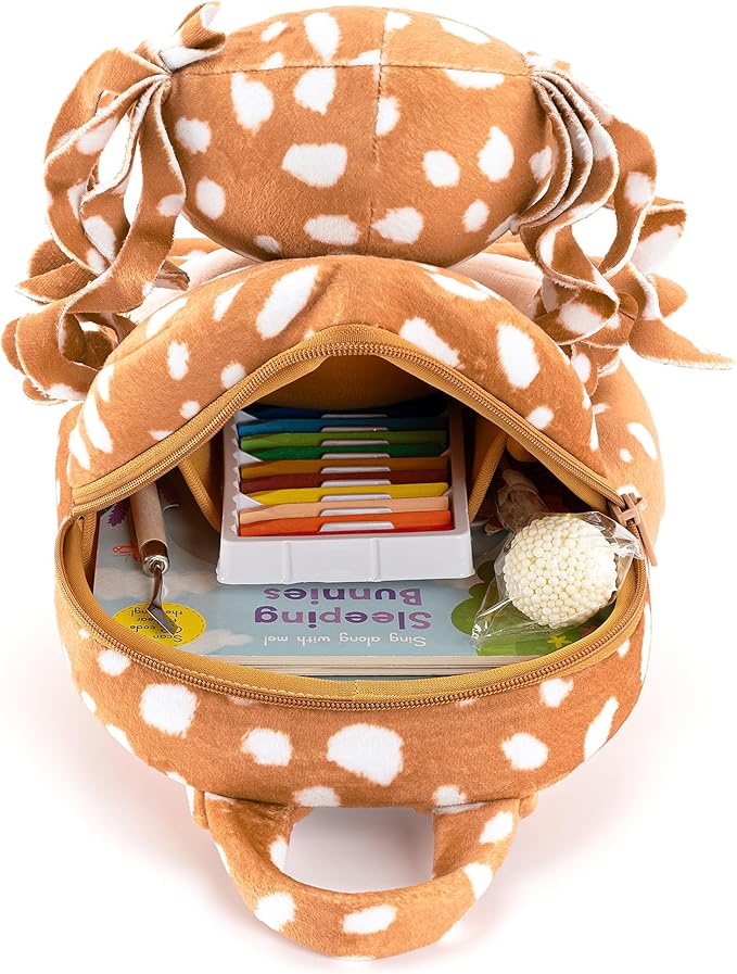 Gloveleya Toddler Backpack Baby Girl Gifts Curly Hair Plush Figure Dress Backpack Kids Backpack Curly Animal - Fawn 9 Inches