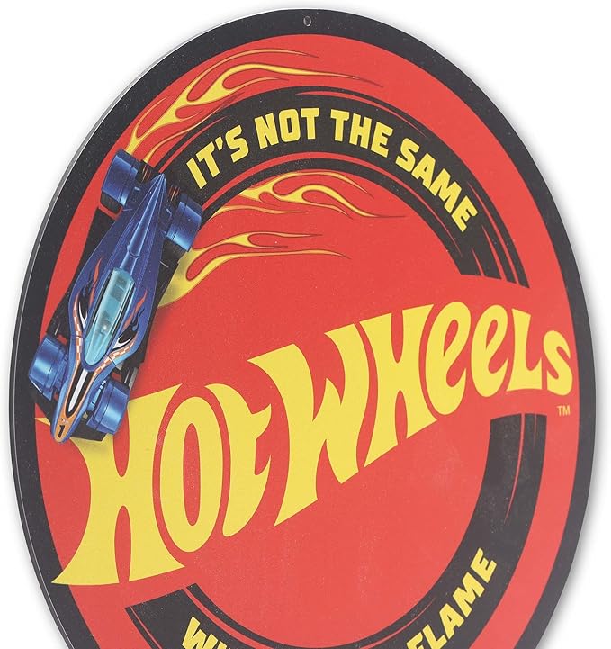 Mattel Hot Wheels Not the Same Without the Flame Metal Sign - Fun Hot Wheels Wall Decor for Kids' Bedroom or Man Cave