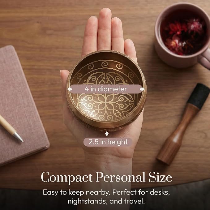 Silent Mind Tibetan Singing Bowl Set – Easy to Play & Beginner Friendly Meditation Bowl with Cushion & Mallet | Stress Relief & Mindfulness | Gift-Ready