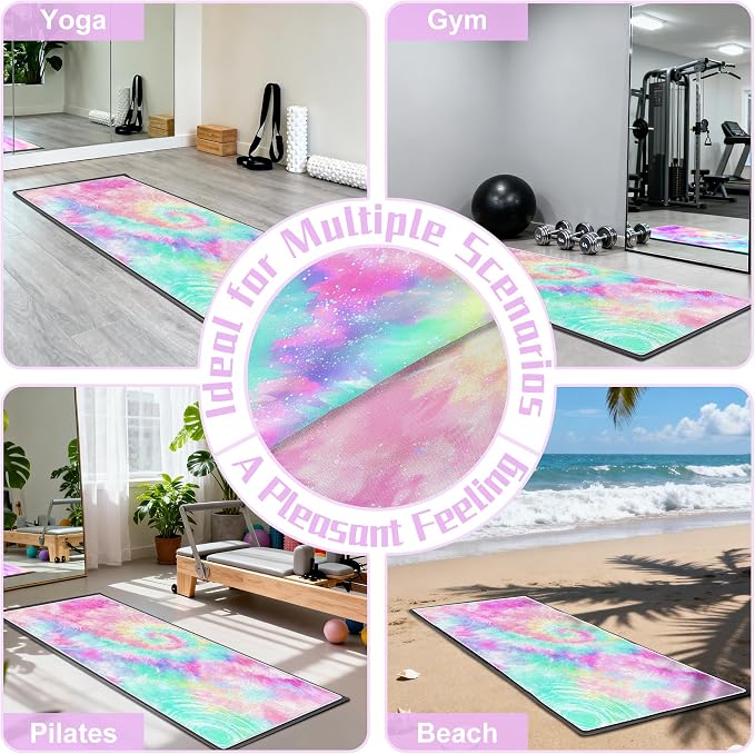 Yoga Mat Towel,Hot Yoga Towel High-Definition Pattern,Machine Washable with Ultra-Absorbent Yoga Towels for Hot Yoga Non Slip for Fitness,Exercise,Pilates,72 x 27 in,Pink and Green Gradient