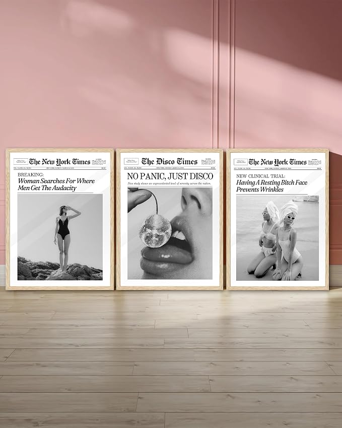 iHery 12x16in Where Men Get the Audacity Framed Newspaper Wall Art | Natural OAK Wood Frame with Canvas Print, Funny Magazine Decor for Bathroom, Bedroom, Girl Dorm and Living Room, 1Pack