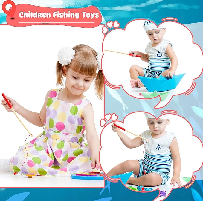 12 Pcs Magnet Fishing Rod Wooden Magnetic Fishing Poles Funny Fishing Pole Toys for Kindergarten Preschool Girl Boy Pool Activity Accessory