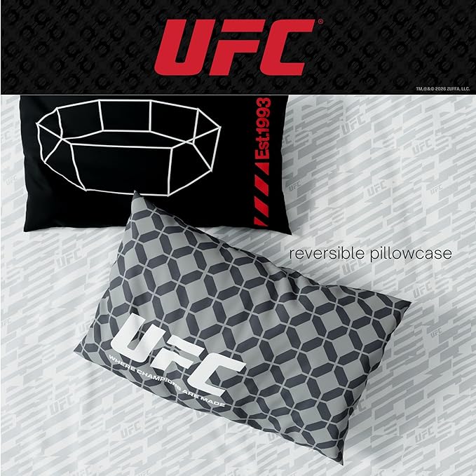 UFC Fight Night Bedding Set, Queen Size 7 Piece Set Super Soft Cozy Reversible Comforter and Sheet Set with Sham, (100% Officially Licensed Product) by Franco