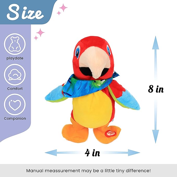 Hopearl Talking Parrot Repeats What You Say Walking Electric Interactive Animated Toy Speaking Plush Buddy Gifts for Toddlers Birthday Festival Holiday, 8''