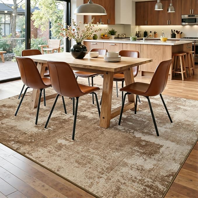 5x7 Ft Area Rugs for Living Room, Soft Non-Slip Washable Rugs Modern Abstract Pattern Carpet for Bedroom Indoor Floor Nursery Home Decor (Brown)