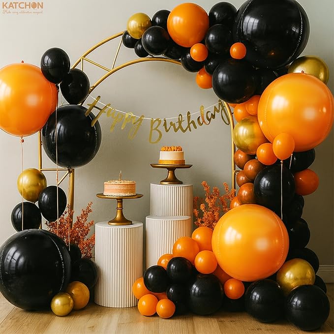 Katchon, Huge, Metallic Orange and Black 4D Foil Balloons - 22 Inch, pack of 6 | Halloween Decorations Indoor with Halloween Balloons | Fall Decorations For Home, Thanksgiving decorations Indoor