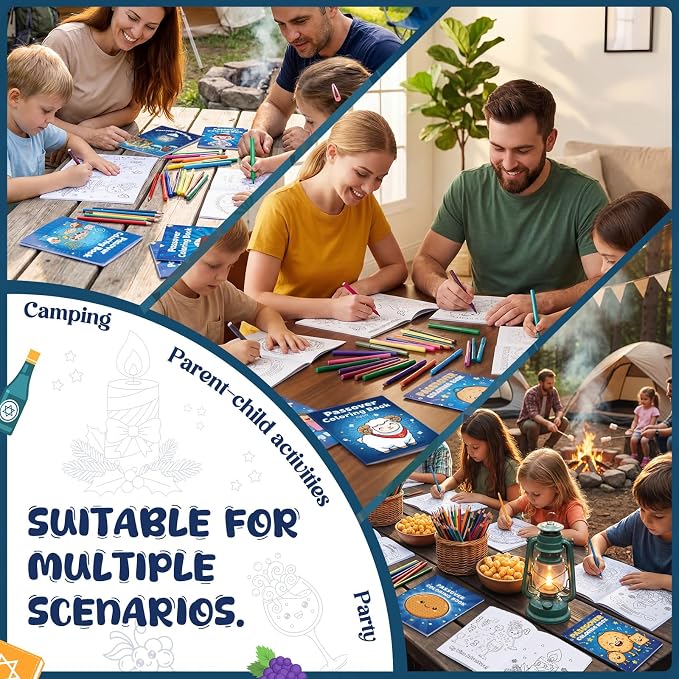 Liliful 144 Pcs Passover Coloring Book Bulk Mini Coloring Books with Bible Story & Seder Plate Designs, Ideal for Church Events, Holiday Activities & Passover Gifts