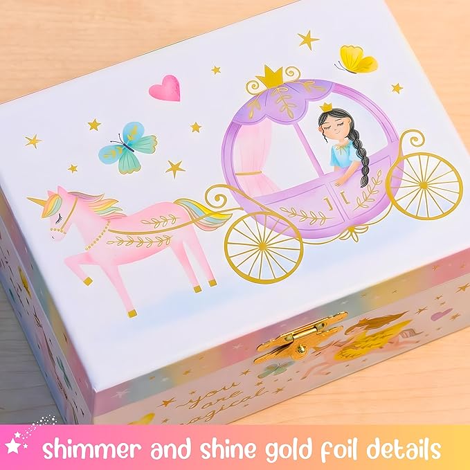 Giggle & Honey Musical Princess Jewelry Box for Girls - Kids Jewelry Box with Spinning Princess, Princess Gifts for Girls, Unicorn Toys - 6 x 4.7 x 3.5 in