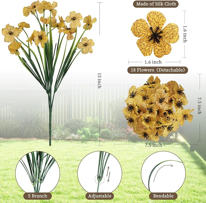 ColoPlay 24 Bundles Yellow Artificial Flowers for Outdoors, Fake Flowers | Fake Fall Flowers Faux Mums for Outdoor Planters, UV Resistant Fall Decoration for Home Garden Porch Wedding Farmhouse