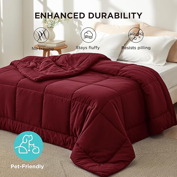 Bedsure Comforter Duvet Insert - Quilted Comforters Full Size, All Season Duvet, GentleSoft Down Alternative Bedding Blanket, with 8 Tabs, Gifts for Women/Men, Red, Full 86 x 82 Inches