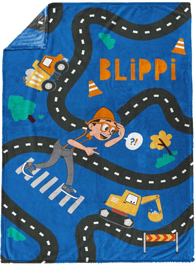 Jay Franco Kids Plush Throw Blanket – Soft & Cozy Fleece Throw for Bedroom & Couch Décor, Official Licensed Product, Blue - Blippi, 60x90 - Large Blanket