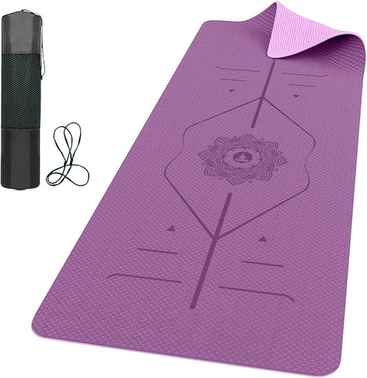 ROMIX Pro Yoga Mat Thick 6mm (1/4 inch), 72"L x 24"W Non-Slip Workout Mat with Alignment Lines, Large Yoga Mats for Women Men With Carry Bag, Exercise Mats for Home Workout Training Equipment