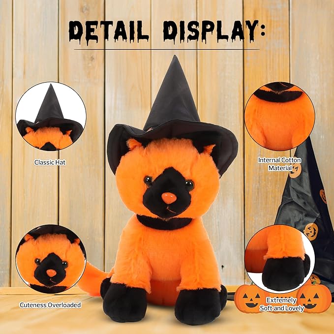 Aliens Spooky Halloween Witch Cat Stuffed Animal - Adorable & Cuddly Plush Toy - Perfect Halloween Decor & Gift - Limited Edition Collectible 7 inch Orange Witch