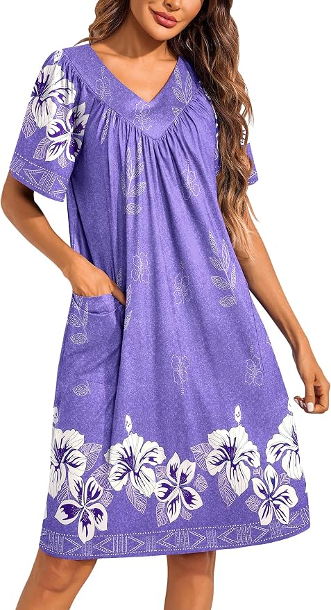 Ekouaer Womens House Dress Floral Print Moo Moos Nightgowns Moomoo Dresses Mumus with Pockets