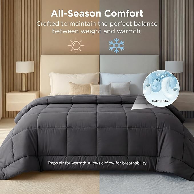 Bedsure Comforter Duvet Insert - Quilted Comforters Oversized King Size, All Season Duvet, GentleSoft Down Alternative Bedding, with 8 Tabs, Gifts for Women/Men, Grey, Oversized King 116 x 98 Inches
