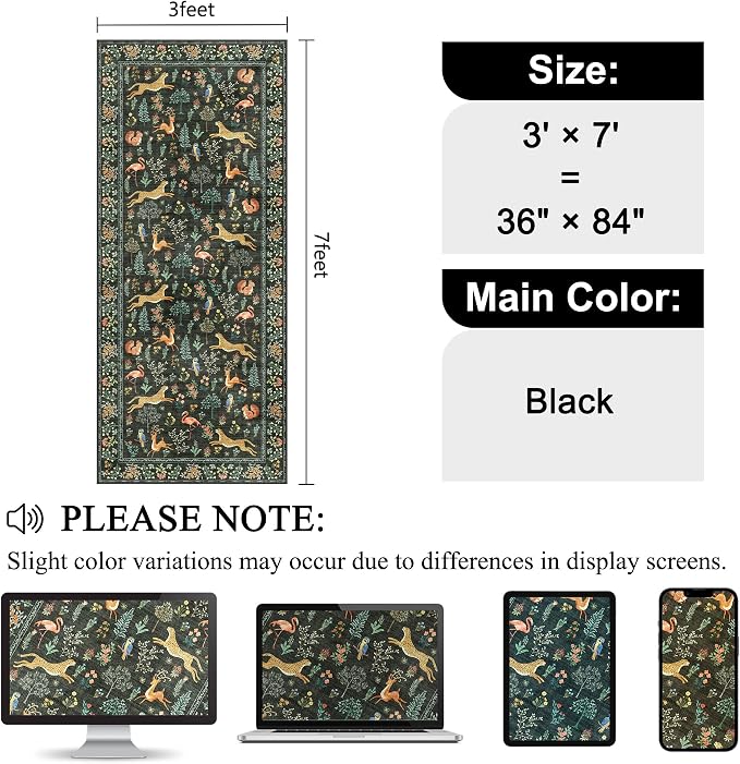 DUKINO 3x7 Hallway Runner Rug, Non Slip Animal Kitchen Runner Rug, Black | Soft, Low Pile, Stain Resistant Indoor Carpet Runner for Entryway, Bedroom, Bathroom, Laundry, Pet Friendly, Home Decor