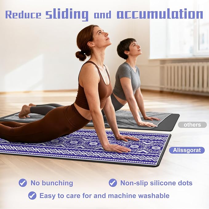 Yoga Towel,Absorbent Yoga Mat Towel for Hot Yoga Non Slip,Stylish Prints,Ideal for Workouts,Hot Yoga,Bikram,Pilates Equipment,72 x 27 in,Arranged Triangle Geometry