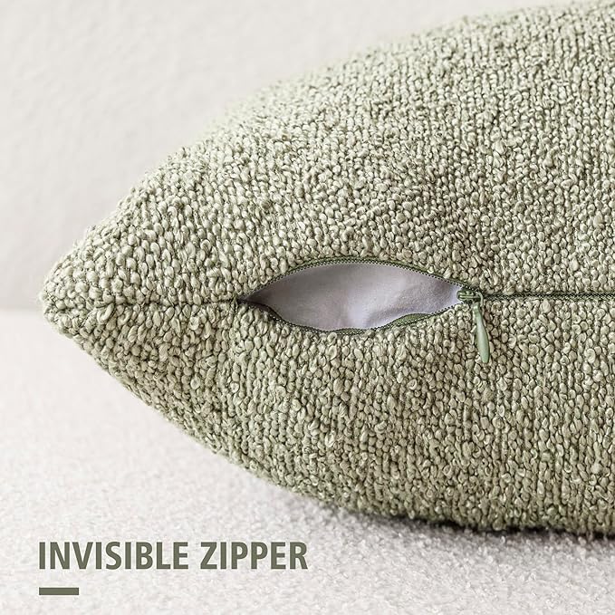Foindtower Pack of 2 Textured Boucle Throw Pillow Covers Accent Solid Decorative Lumbar Pillow Cases Cozy Couch Cushion Case for Chair Sofa Bedroom Living Room Home Decor 12x20 Inch Dirty Sage Green