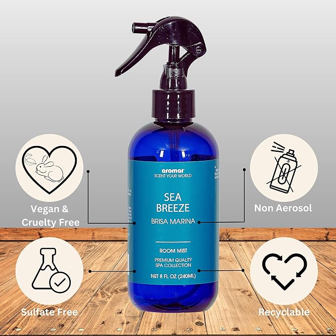 Aromar Essential Room Mist and Fabric Spray with Natural Freshener Aromatherapy for a Fresh and Rejuvenated Home 8 oz Mediterranean Sage