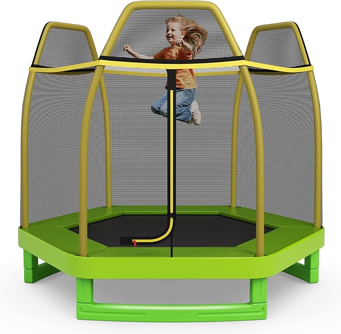 Giantex 7 Ft Trampoline for Kids, Heavy Duty Steel Frame Small Mini Toddler Trampoline, Great Gifts for Boys Girls, Outdoor Indoor Kids Trampoline with Net, for Age 3-8