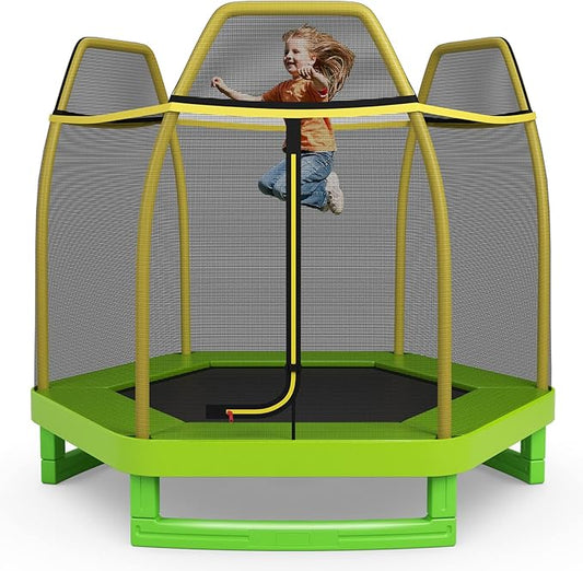 Giantex 7 Ft Trampoline for Kids, Heavy Duty Steel Frame Small Mini Toddler Trampoline, Great Gifts for Boys Girls, Outdoor Indoor Kids Trampoline with Net, for Age 3-8