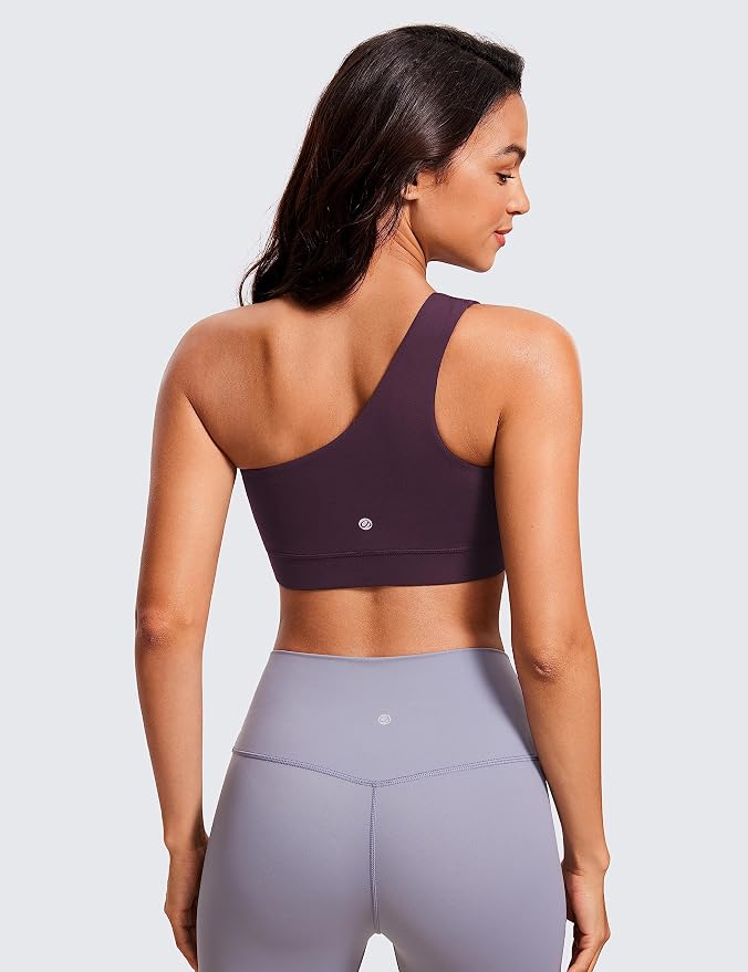 CRZ YOGA Butterluxe One Shoulder Sports Bras for Women - Sleeveless One Strap Low Impact Asymmetrical Workout Yoga Tops