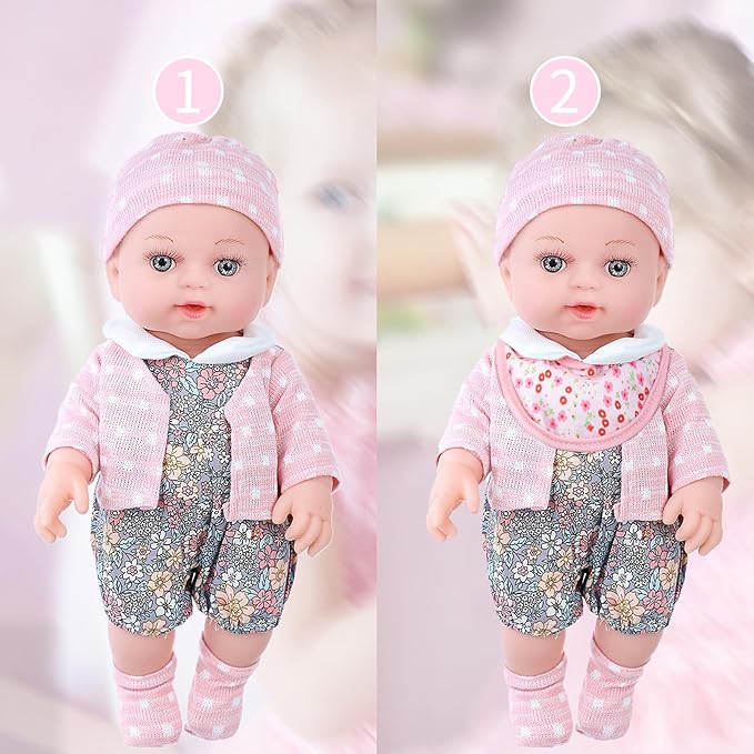 Realistic Baby Doll Set in Gift Box - 12 Inch Newborn Alive Baby Doll with Accessories and Clothes with Pacifier Feeding Bottle Diapers Hat Bib Socks Stuff Gift Idea for Ages 3+