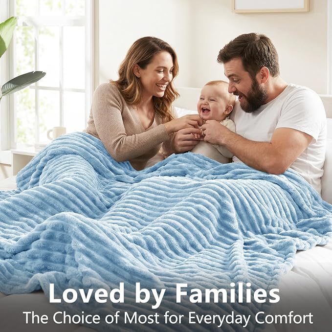 HIMEET Light Blue Oversized Throw Blanket, 300GSM Ribbed Fleece, 50 x 70 in | Ultra Soft Flannel, All-Season Lightweight Warmth, Extra Coverage for Couch Lounging, Home Room Decor, Machine Washable