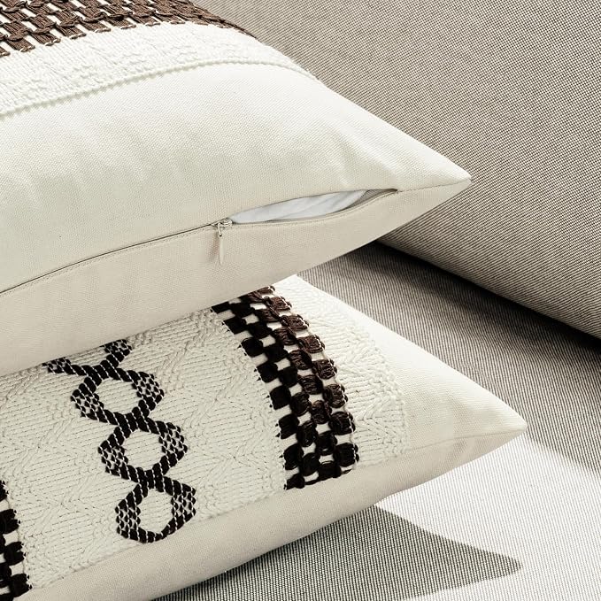 MIULEE Set of 2 Dark Brown Boho Decorative Pillow Covers 20x20 Inch | Fall, Farmhouse Couch Throw Pillows, Modern Spring Cotton Cushion Covers, Macrame Woven Home Decor for Bed Sofa Chair