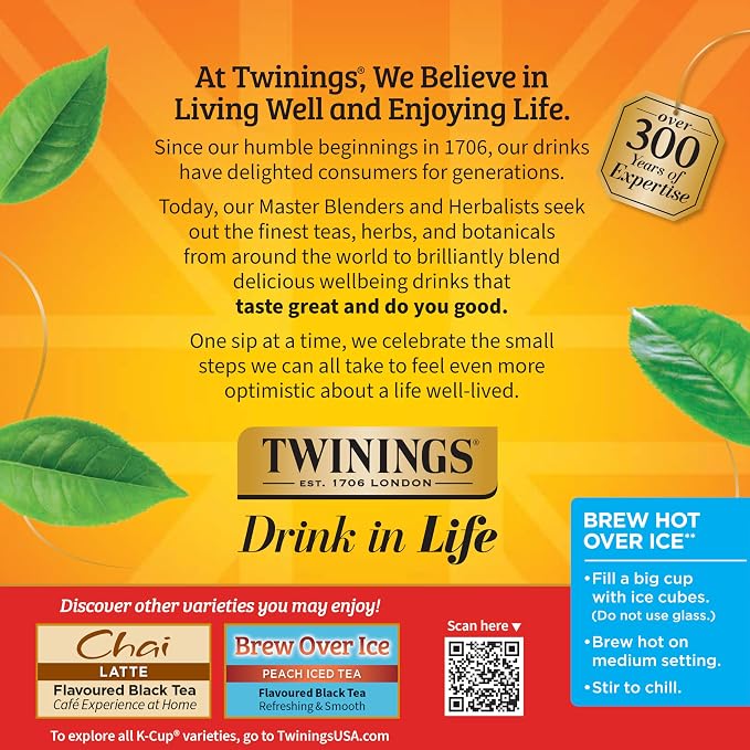 Twinings K-Cup Pods Variety Pack, Includes English Breakfast, Earl Grey, Chai, Green, and Peppermint for Keurig and Single Cup Brewers, 10 Count (Pack of 1), Enjoy Hot or Iced