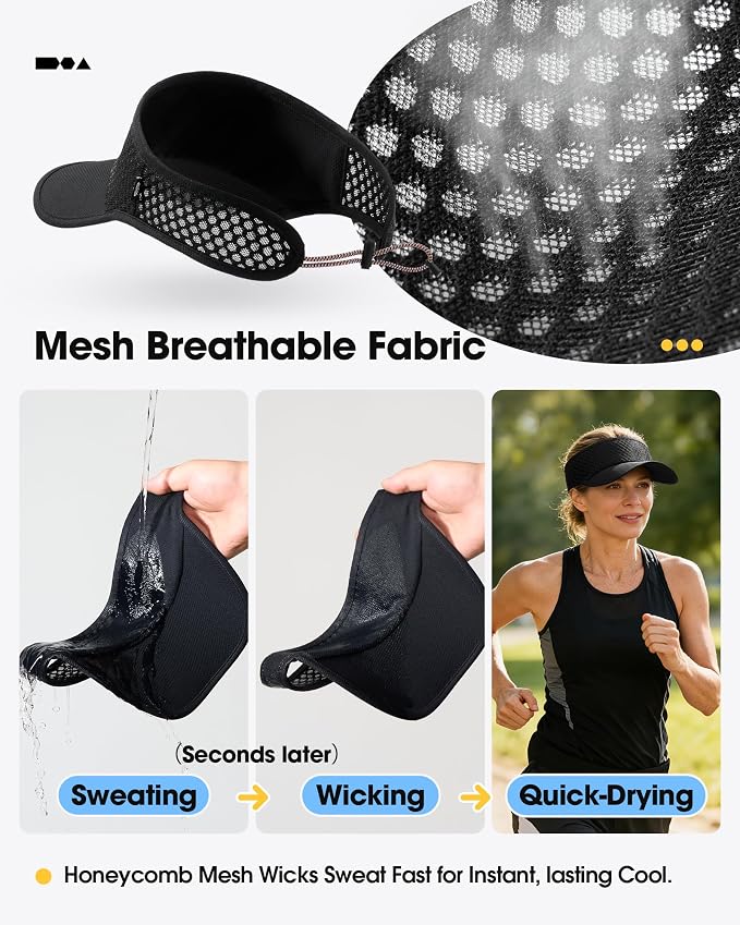 Mesh Breathable Sports Visor - Men Women Adjustable Lightweight Quick Dry Sun Hat for Tennis, Golf, Running