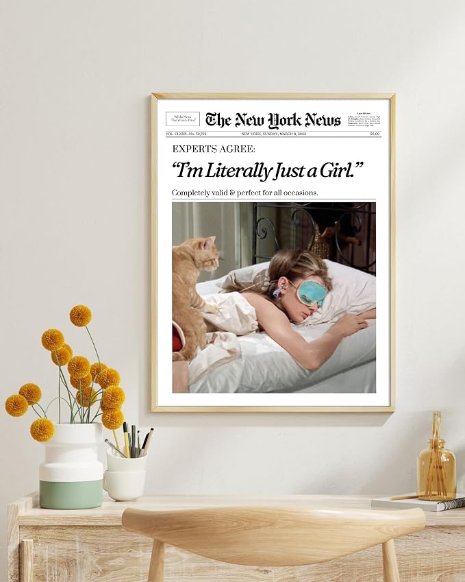 EcoHest 12x16 in Audrey Hepburn I'm Literally Just a Girl Canvas Art | Unframed Canvas Print, Vintage Newspaper Wall Decor for Bedroom, Bathroom, Apartment, Dorm Room, 1Pack