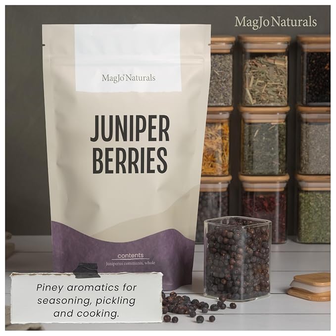 MagJo Naturals, Whole Dried Juniper Berries (1 Lb) Wild-Crafted, Bulk Whole Juniper Berry, herbal infusion, cooking meat, seasoning beef, pork, turkey brine, soups, syrups and tea, wildcrafted