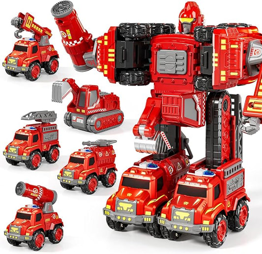 Transform Toys for Boys 4-6, 5 in 1 Take Apart Toys for Boys 3-5, Fire Firetruck Transforming Assembling Robot Toy for Kids, Educational Birthday Gift for 4 5 6 7 8 Year Old Boy Girls