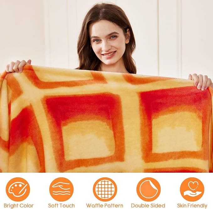 SeaRoomy 71 in Waffle Blanket, Novelty Funny Food Blanket, Double Sided | White Elephant Gifts, Gag Gifts For Teen Boys & Girls, Novelty Christmas Birthday Presents, Double Sided, Soft Flannel