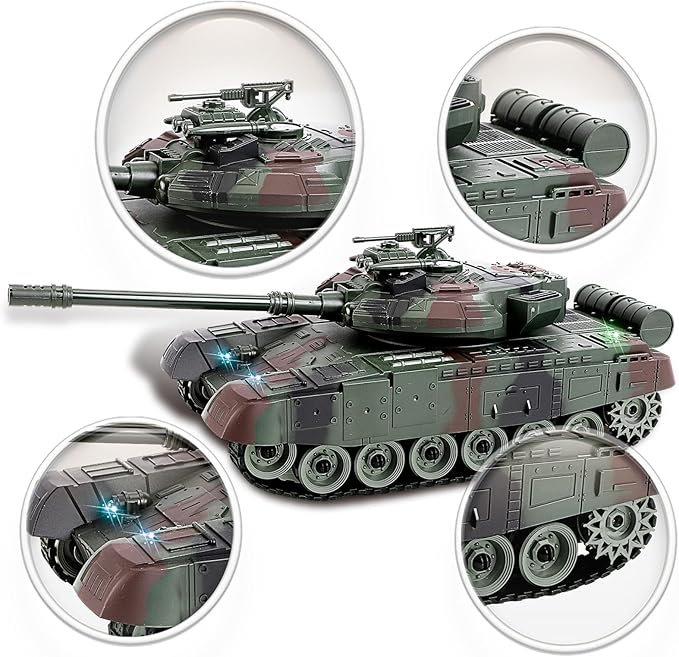 RC Tank 1:28 Scale 9 Channel Remote Control Toy with Realistic Sounds and Lights,Radio Control Military Battle Tanks Gifts for Kids and Adults