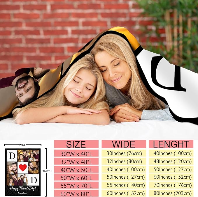 Funny DIY Personalized for Dad Husband Grandpa from Daughter Son Kids Wife Customized Father's Day Blanket Custom Photo Blanket with Pictures Text Best Dad Ever Ideas Birthday Gifts