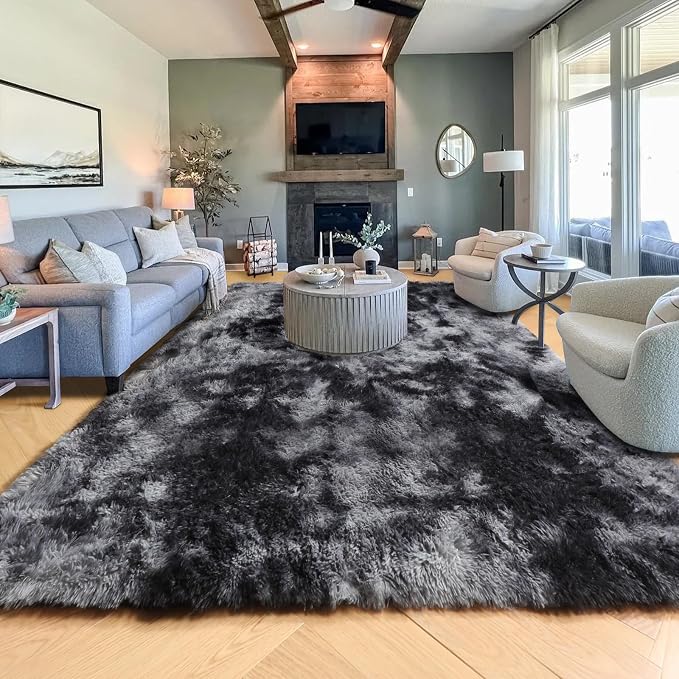 PAGISOFE Abstract Soft Shaggy Rugs for Living Room 5x8 Ft,Tie-Dyed Grey Fluffy Rugs for Kids Room Furry Carpets for Bedroom Room Decor Aesthetic Large Shag Carpet for Boys Girls Dorm Nursery