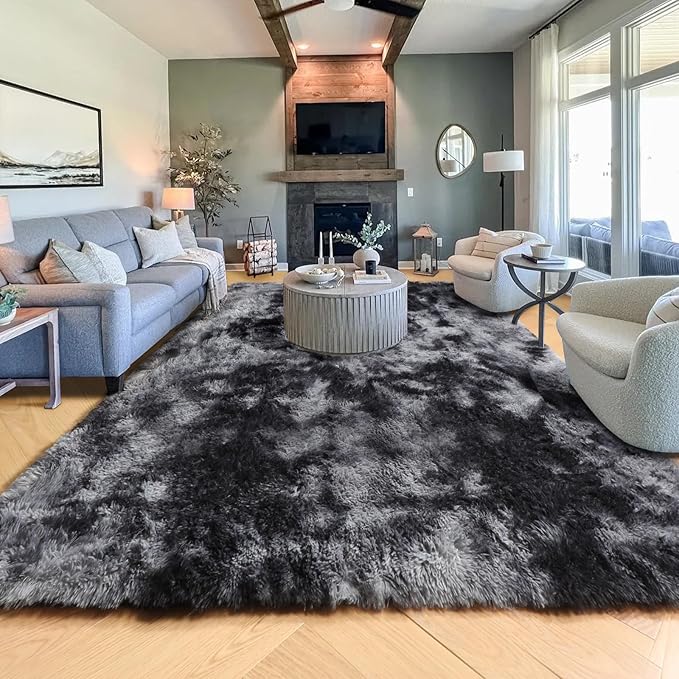 PAGISOFE Area Rugs 9x12 Living Room,Large Dark Grey Shag Rugs for Bedroom, Extra Large Thick Gray Fluffy Nursery Carpet Boys Girls Dorm Rugs for Kids Room Home Decor Aesthetic,Playroom Classroom Men