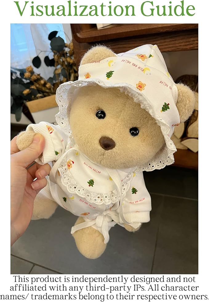 9-12"/30cm Plush Doll Pajama Set: 3-Piece (Onesie + Bib + Bonnet) for Teddy Bear Clothes for Medium Bartholomew Bear（NO Doll）