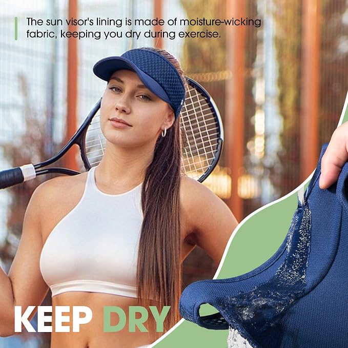 Breathable Mesh Sun Visor Lightweight Sport Hat for Men Women | Adjustable Elastic Machine Washable Moisture Wicking Quick Dry Comfortable Sun Protection for Golf Running Tennis Hiking