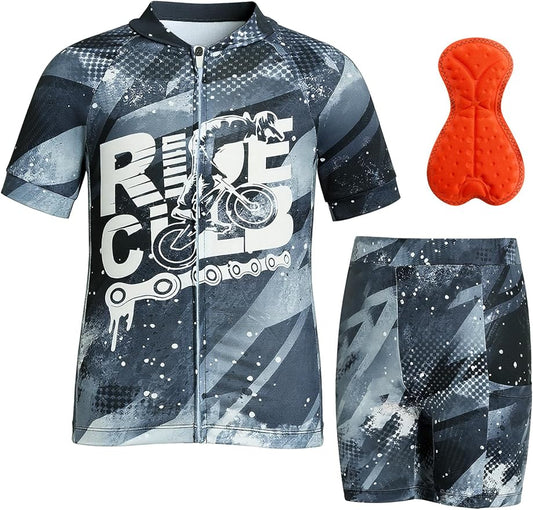 Gogokids Boys Cycling Jersey Set 3D Padded Bike Suit Kids Road Mountain Riding Shorts Bicycle Sportswear for 7-14Y
