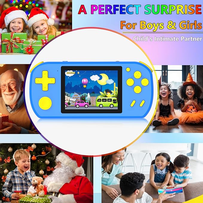 Handheld Games for Kids Built-in 218 Video Games, Portable Kids Travel Toys for Ages 4-13 with Rechargeable Battery 3.0" HD Screen, Mini Gaming Player Birthday Gifts for Boys Girls (Blue)