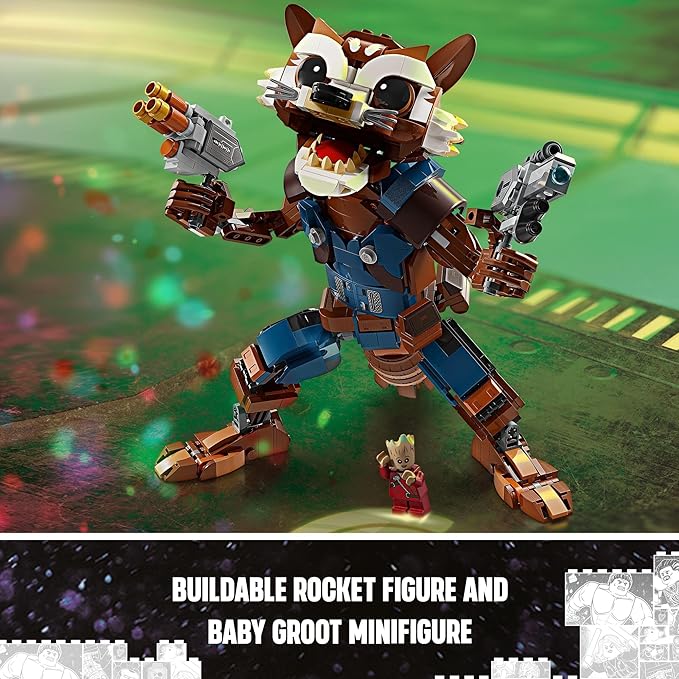 LEGO Marvel Rocket & Baby Groot Minifigure, Guardians of The Galaxy Inspired Marvel Toy for Kids, Buildable Action Figure for Play and Display, Gift for Boys and Girls Ages 10 and Up, 76282