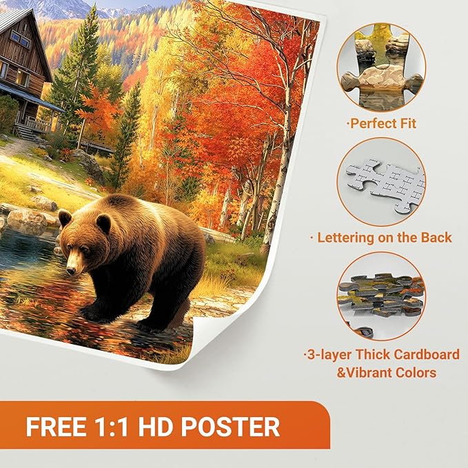 Bear Mountain Nature Puzzles for Adults 1000 Pieces, Impossible Hard Difficult Challenging Jigsaw Puzzle 1000 Pieces, Christmas Birthday Gifts Home Decor for Adults/Friends/Family
