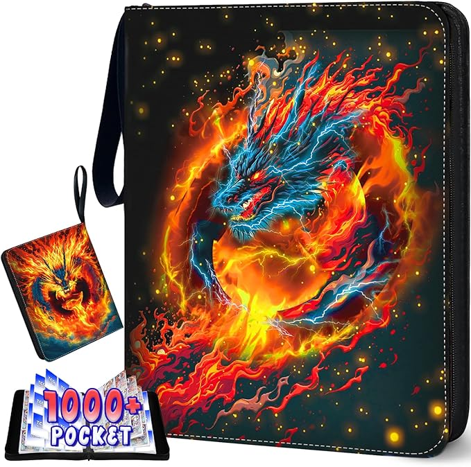 1008 Card Binder 9 Pocket Trading Card Binder with 56 Page 3-Ring Removable Sleeves, High Storage Waterproof Card Holder Collection Card Album Carrying Organizer Case for MTG TCG Cards- Dragon