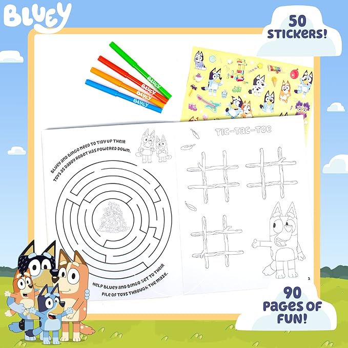 Horizon Group USA Activity Book for Kids, Coloring and Sticker Games for Children, Includes Markers, Bluey